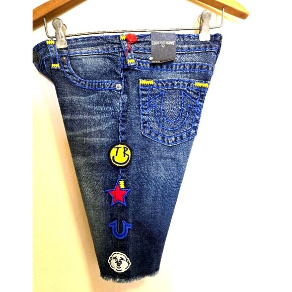 True Religion Denim Shorts Kid Boys Size 12 Geno Cut Off Embroidered Ber… - Picture 3 of 13